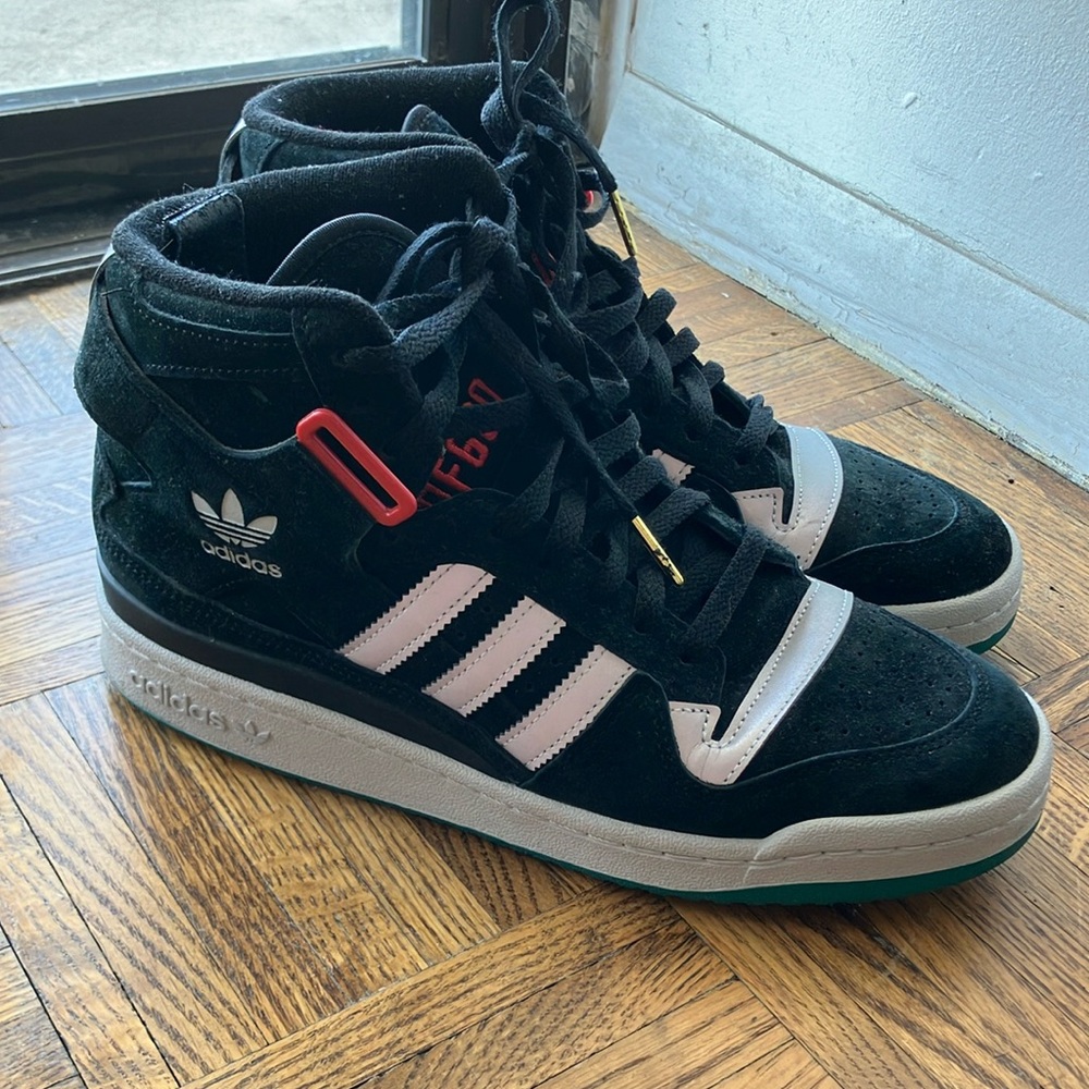 Adidas Forum Mid. Black with red green and silver. Men size 8